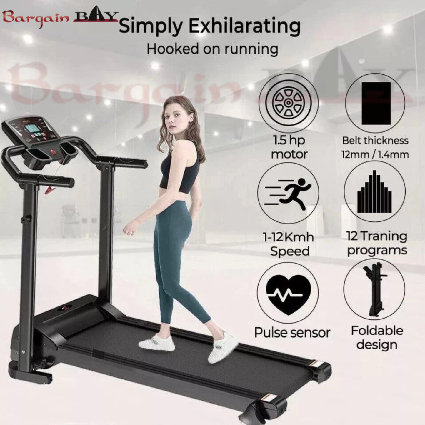 Electric Treadmill Folding Running Machine with 9% Incline Gym Home Motorized