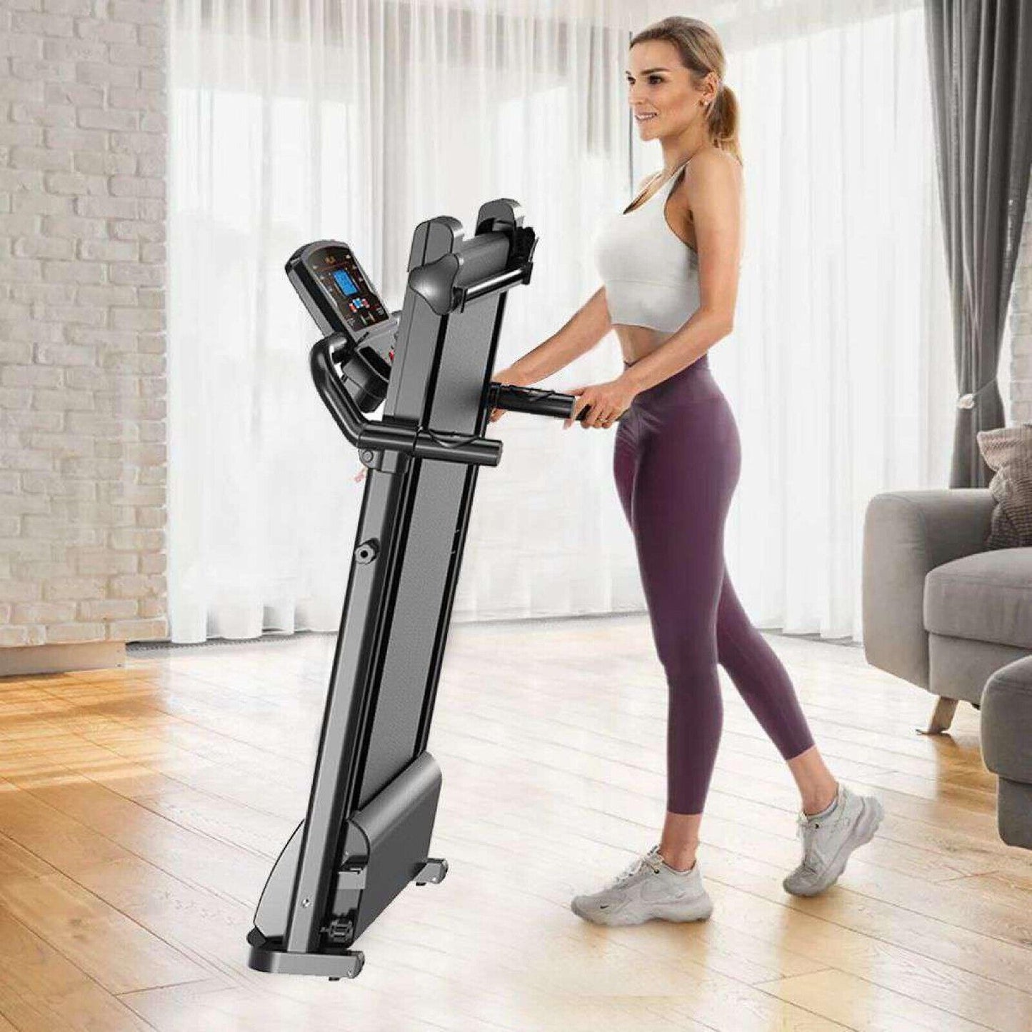 Running Treadmill Foldable Home Walking Electric Machine 9% Incline Gym Office