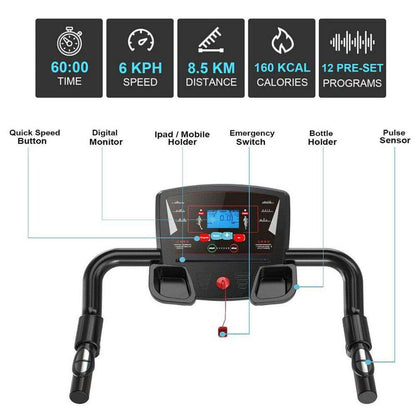 Running Treadmill Foldable Home Walking Electric Machine 9% Incline Gym Office