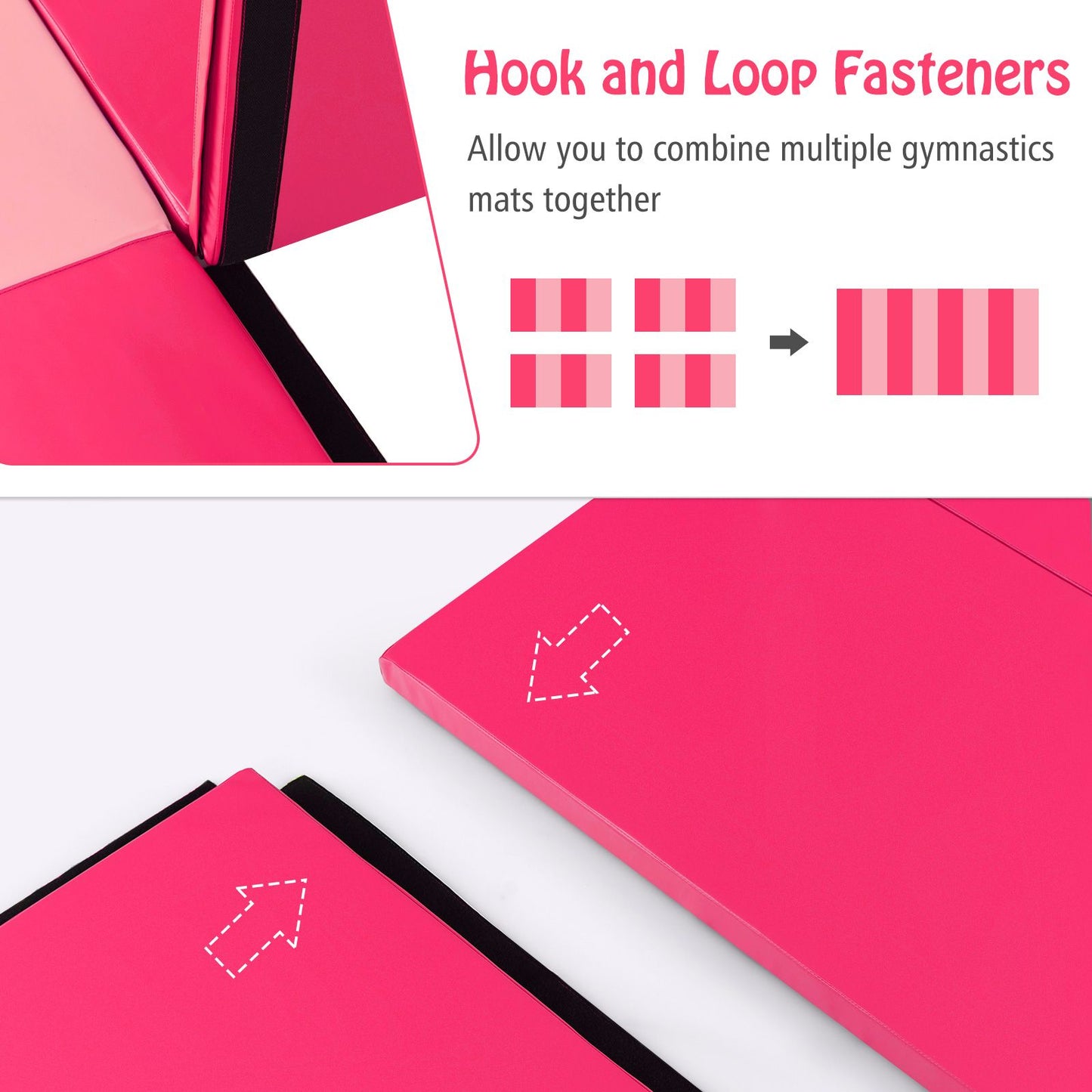 Folding Gymnastics Mat with Carry Handles Hook and Loop Fasteners