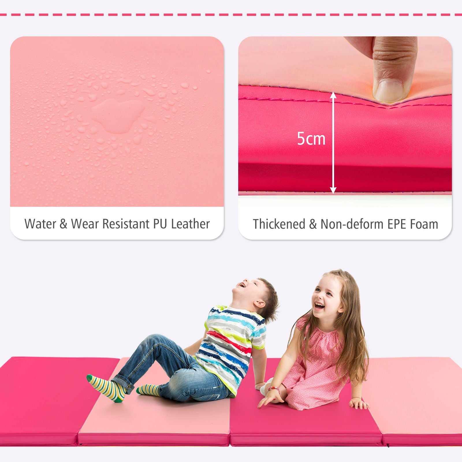 Folding Gymnastics Mat with Carry Handles Hook and Loop Fasteners