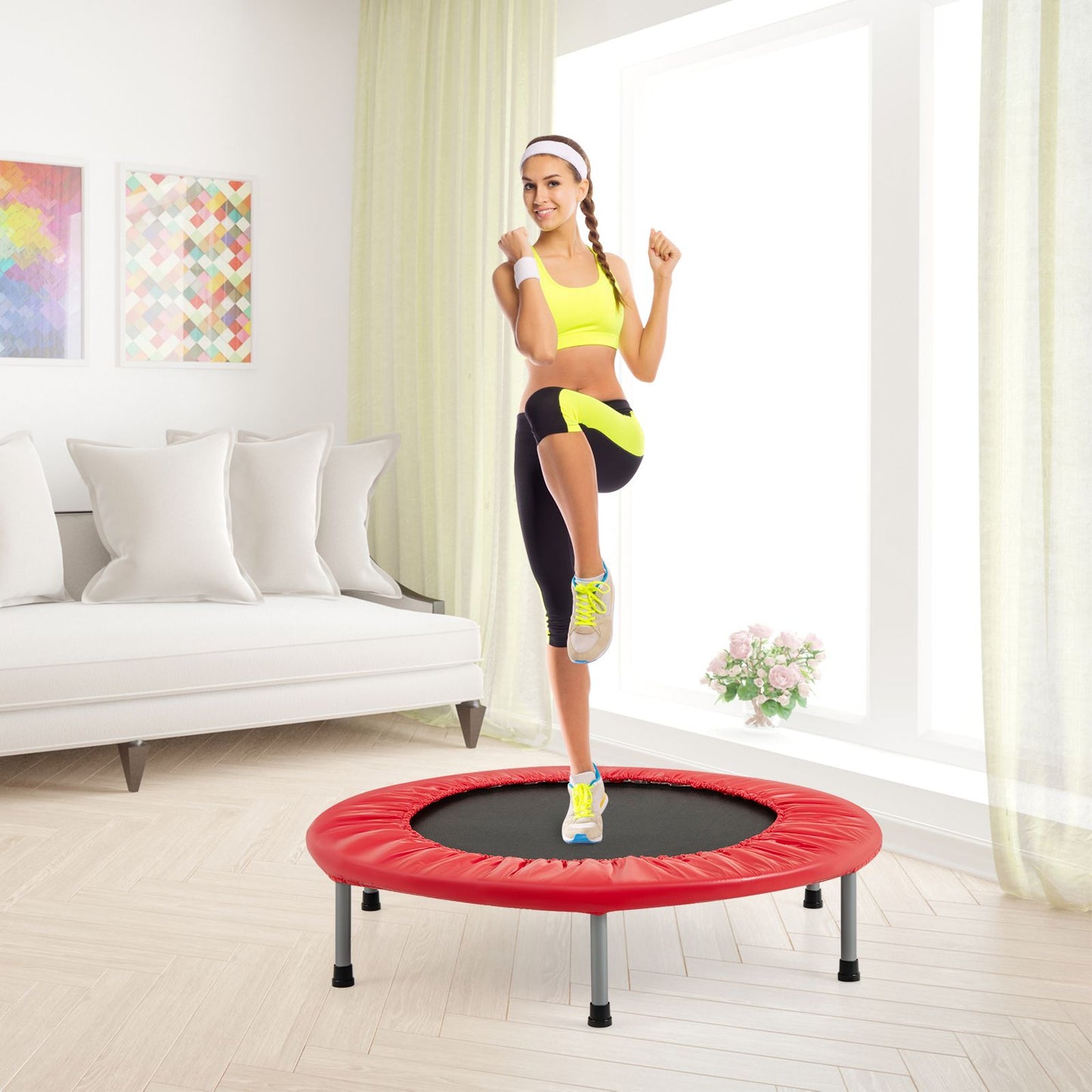 Foldable Mini Trampoline with Springs and Padded Cover