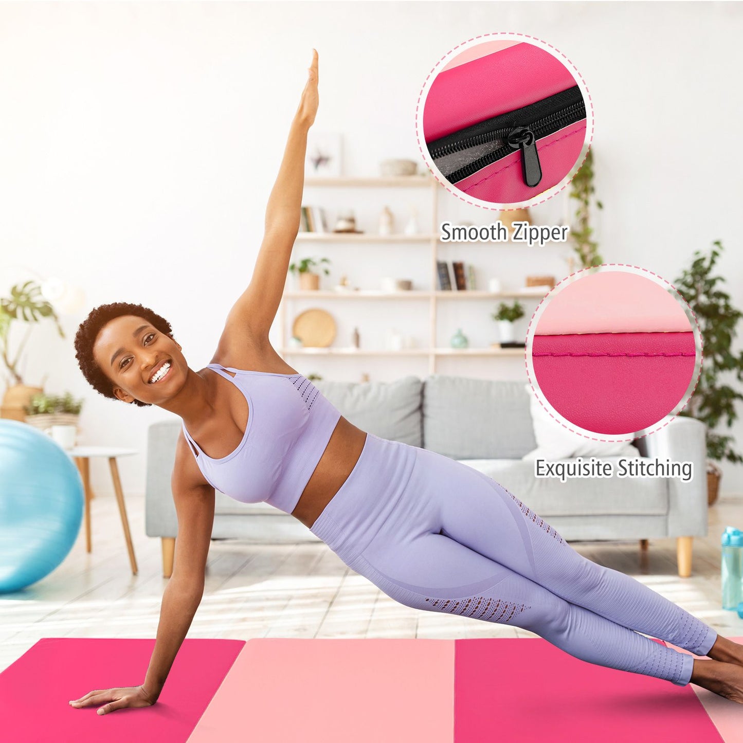 Folding Gymnastics Mat with Carry Handles Hook and Loop Fasteners