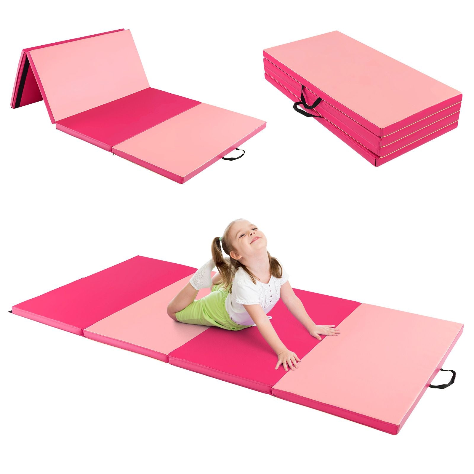 Folding Gymnastics Mat with Carry Handles Hook and Loop Fasteners