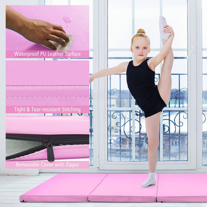 Folding Gymnastics Mat with Carry Handles Hook and Loop Fasteners