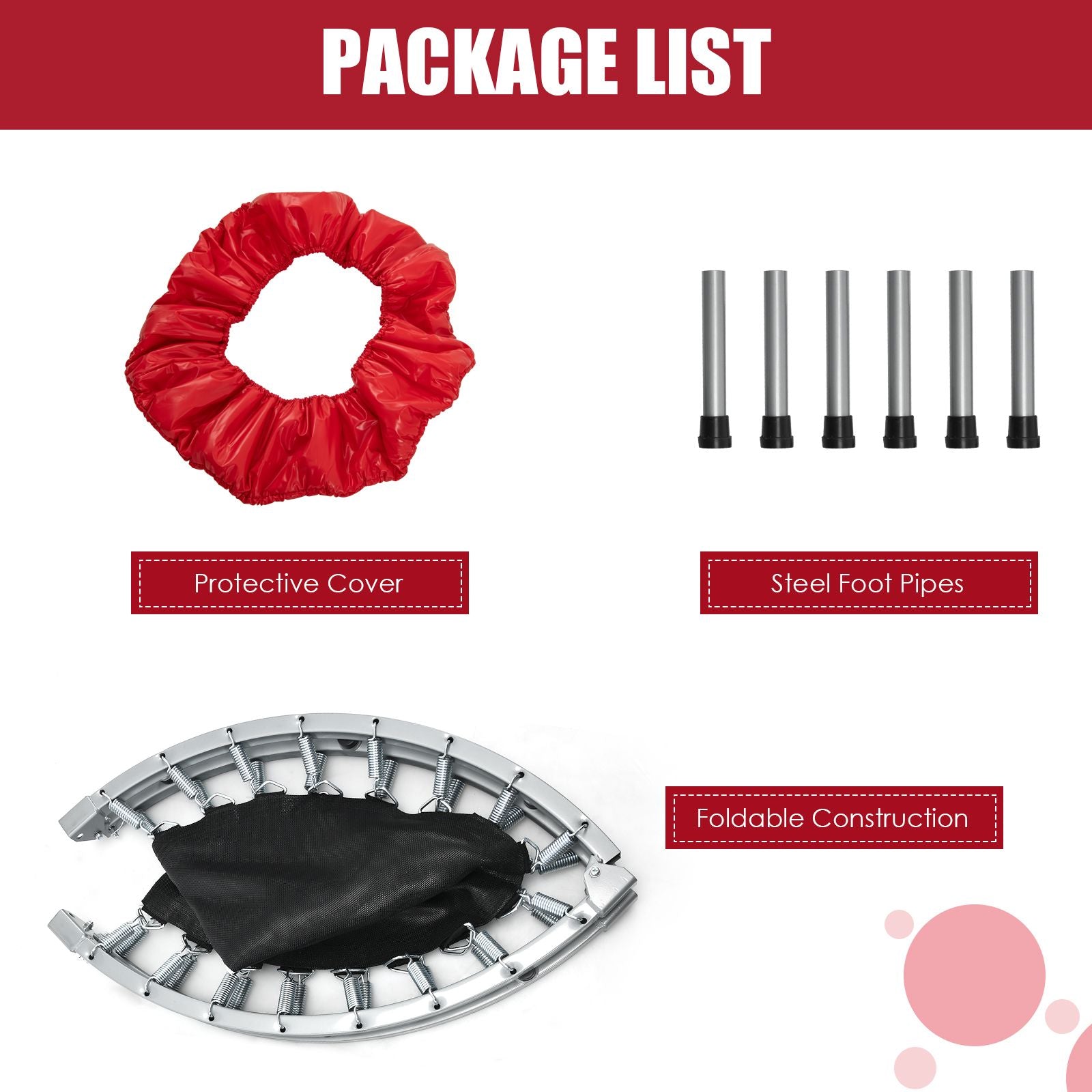 Foldable Mini Trampoline with Springs and Padded Cover