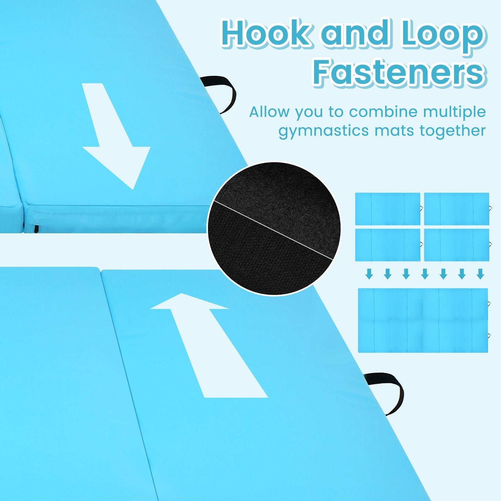Folding Gymnastics Mat with Carry Handles Hook and Loop Fasteners