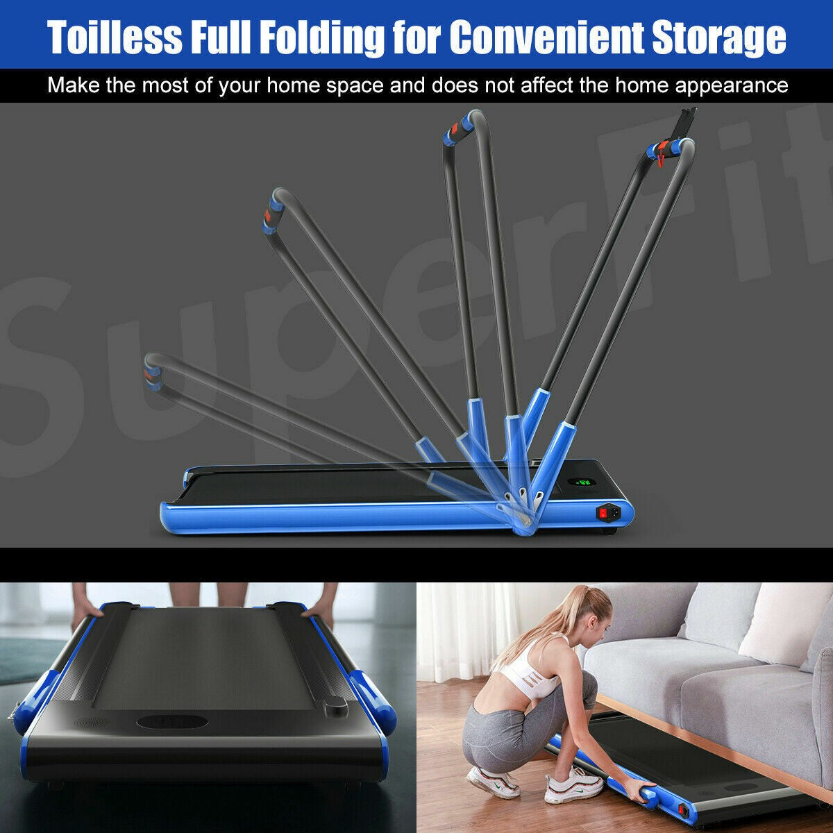 2 in 1 Folding Treadmill Electric Walking Running Machine Bluetooth LED Display