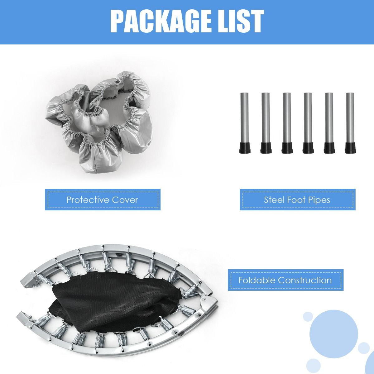 Foldable Mini Trampoline with Springs and Padded Cover