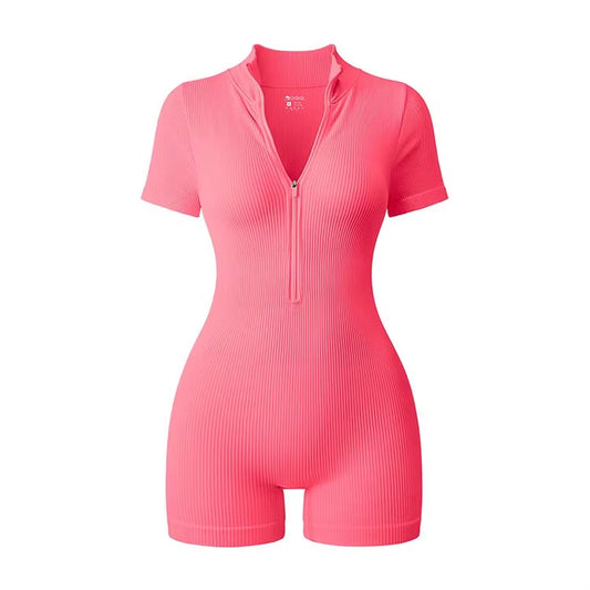 2025 Yoga Jumpsuit Summer Short Sleeve Zipper Sports Wear Gym Fitness Sports Bodysuits Women Fashion Running Yoga Fitness Suit