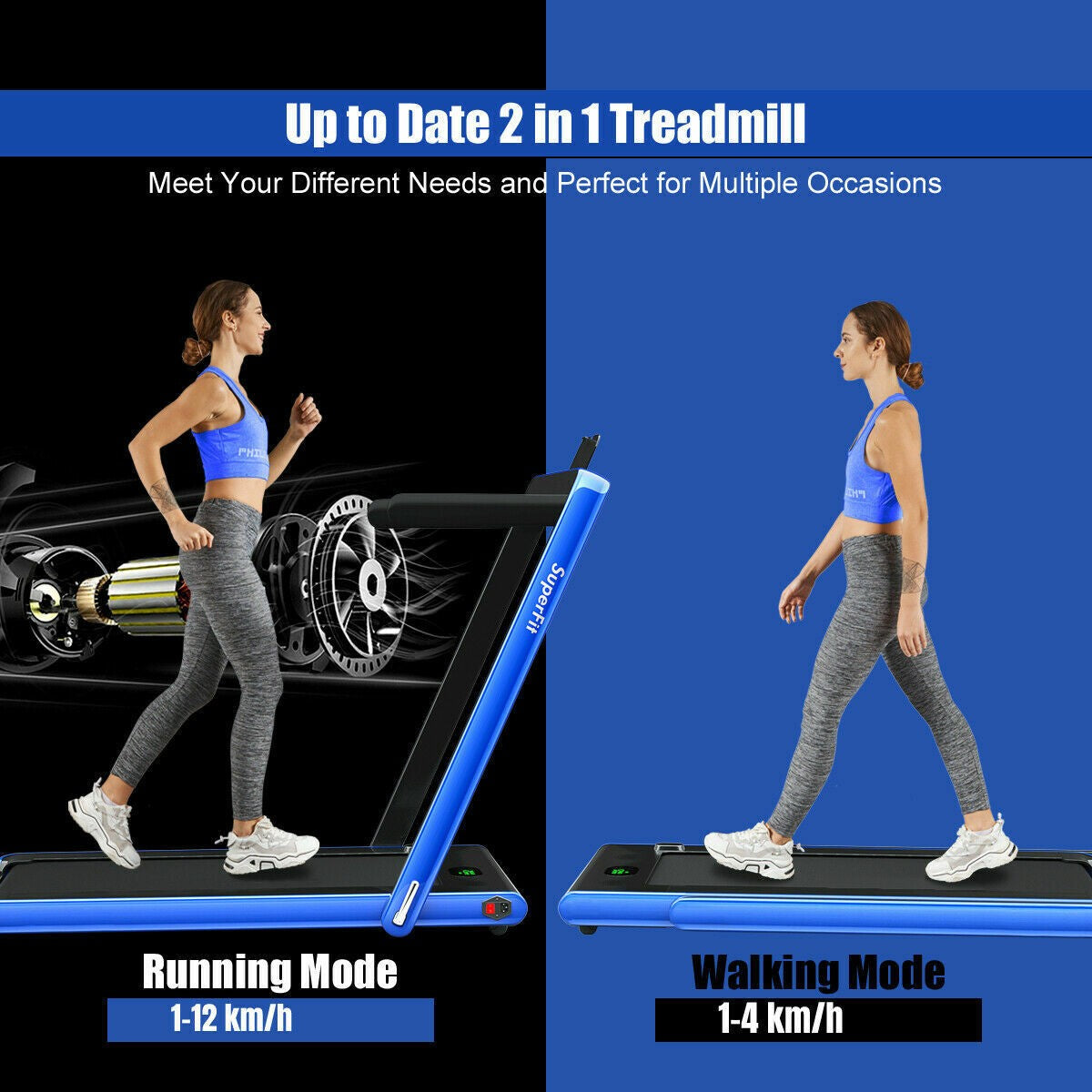 2 in 1 Folding Treadmill Electric Walking Running Machine Bluetooth LED Display