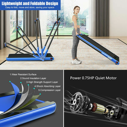 2 in 1 Folding Treadmill Electric Walking Running Machine Bluetooth LED Display