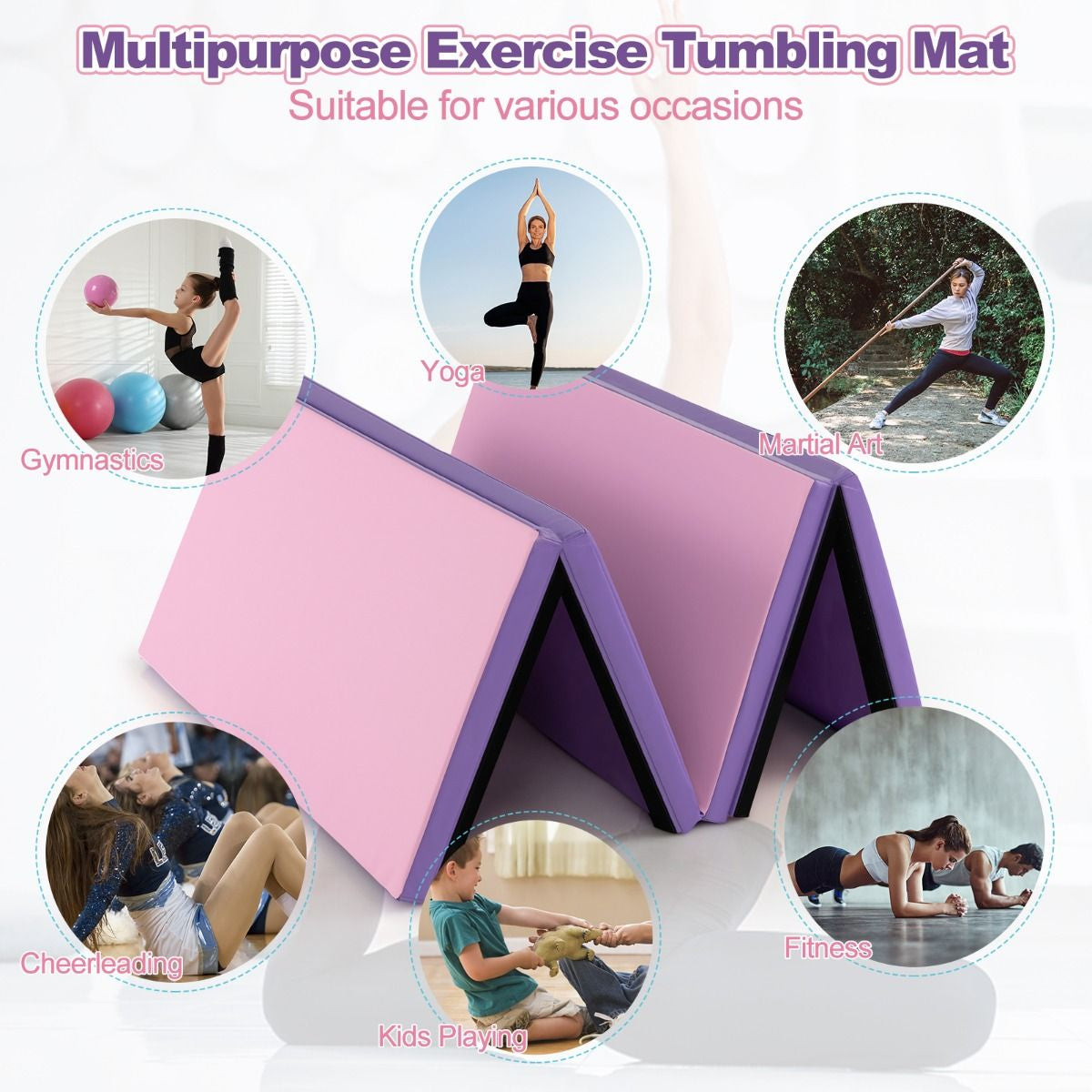 Folding Gymnastics Mat with Carry Handles Hook and Loop Fasteners